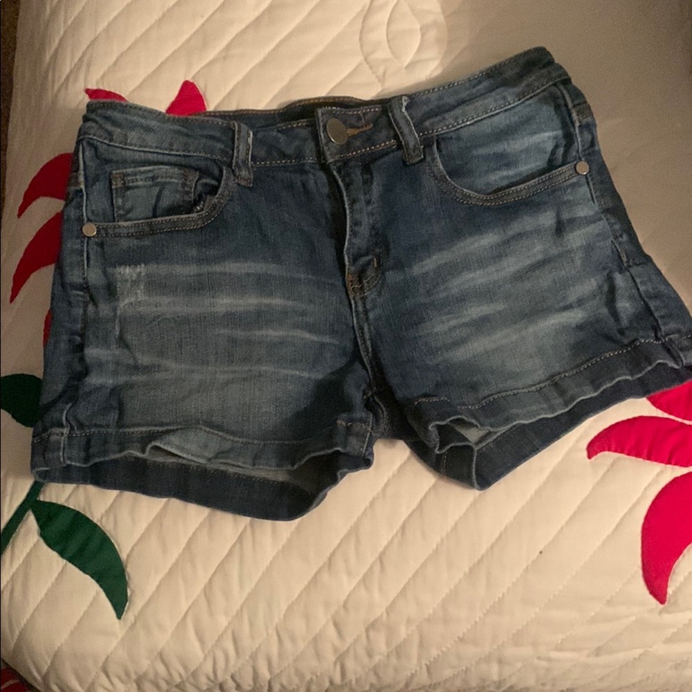 Blue Jean Shorts with Distressed Look